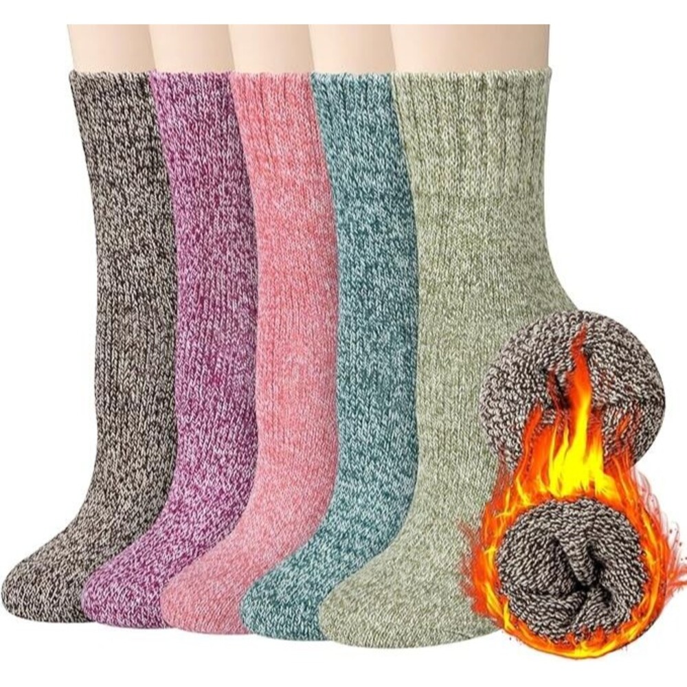 Women’s Fashion Boutique Cozy Knit Crew Socks 5 Pair Multi Color Thick, Warm